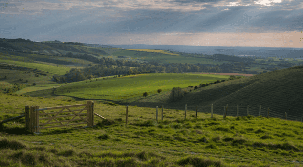 lanscape made up of fields and trees