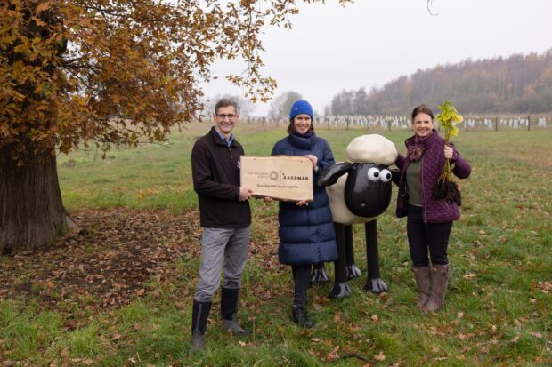 Minister Harrison (right) alongside Lucy Wendover (Marketing Director at Aardman) and John Everitt (National Forest Company CEO