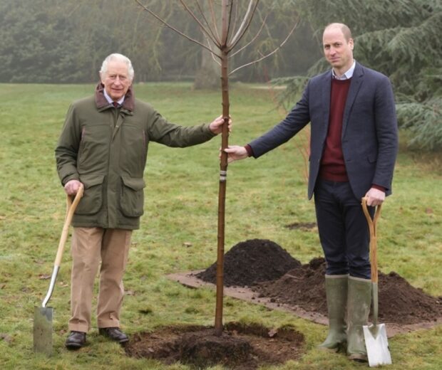 King Charles III and Prince William planting a tree