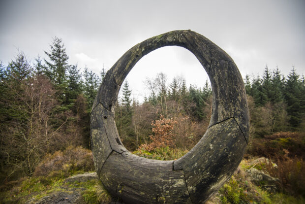 A large circular sculpture in Grizedale Forest